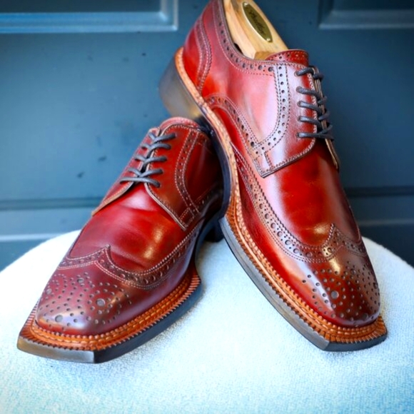 Franceschetti 8-M Burgundy Red Mens Norvegese Oxford Dress Shoes - Picture 3 of 15